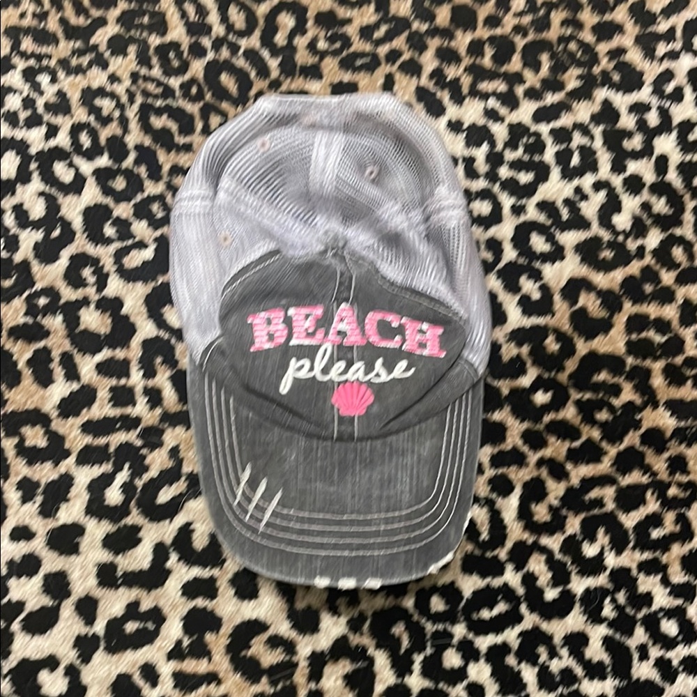 Gray and Pink 'Beach Please' Cap